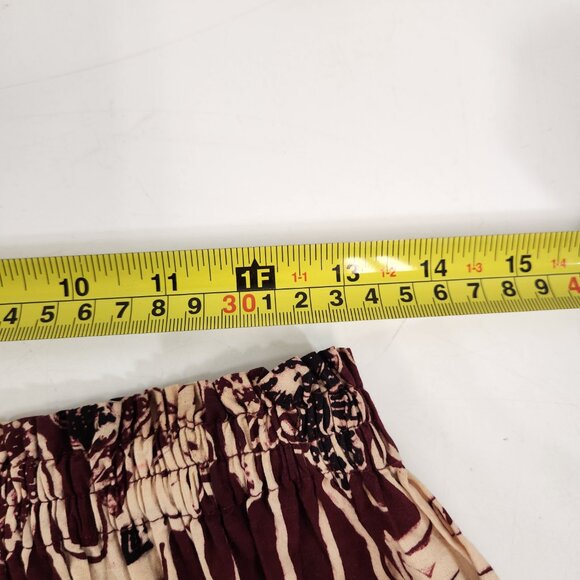 Vintage Batik A-Line Maxi Skirt Long Brown Cream Elastic Waist - Picture 8 of 9